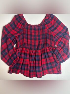 Torrid Plaid Smocked Babydoll Top Size 1 Cottagecore Boho